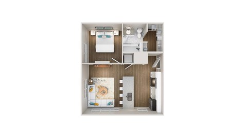 Floor plan for 1 bed, 1 bath, 603 sqft